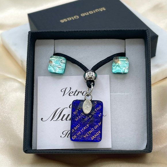 Italian Murano Glass Pendant Necklace & Earrings Set In Sterling Silver - Picture 3 of 5